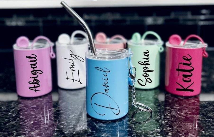 Personalized 3oz mine tumblers keychain.