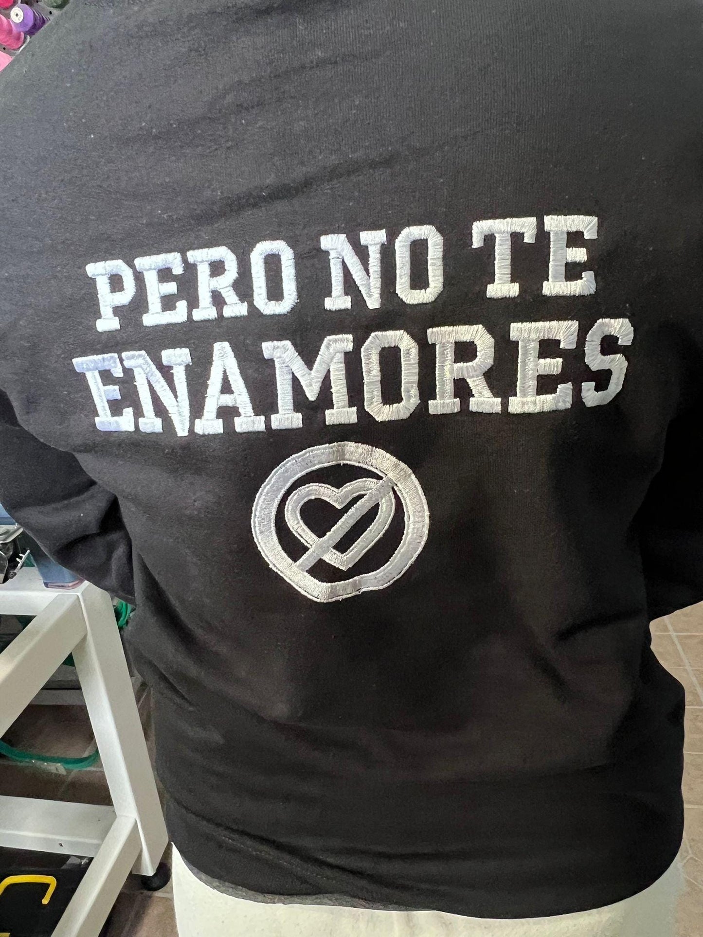 Pero No Te Enamores Embroidery Hoodie. Fuerza Regida. Front and back