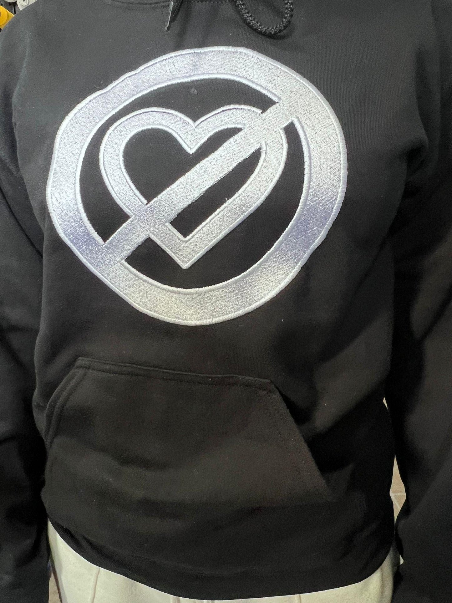 Pero No Te Enamores Embroidery Hoodie. Fuerza Regida. Front and back